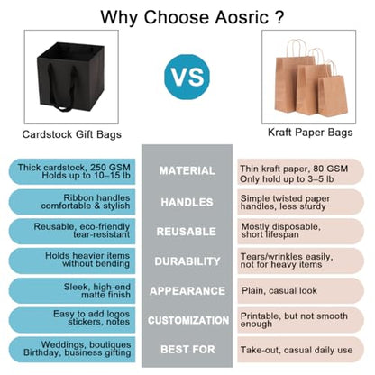 Aosric Black Square Gift Bags with Tissue Paper, 24 Pack 6x6x6 Inch - color: Black