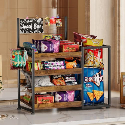 Trironsun 4 Tier Wooden Snack Display Rack Candy Organizer Stand for Countertop for Kitchen Office Pantry