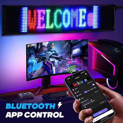 KJOY Large Bright LED Sign,37''x8'' Flexible 12V Multi Ttask Loop Playback LED Store Sign, Bluetooth App Control Custom Text Pattern Animation Scrolling LED Sign Programmable for Store Hotel School - size: 37"x8"-1PCS