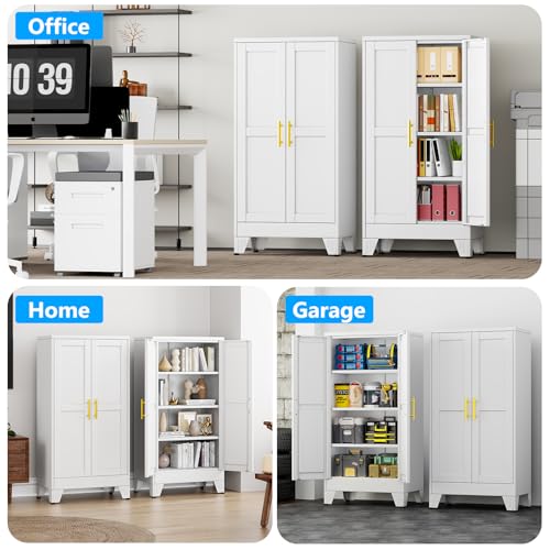 pozdeg 47.24" White Steel Tall Garage Storage Cabinet - color: White, size: 11.81"D x 23.62"W x 47.24"H