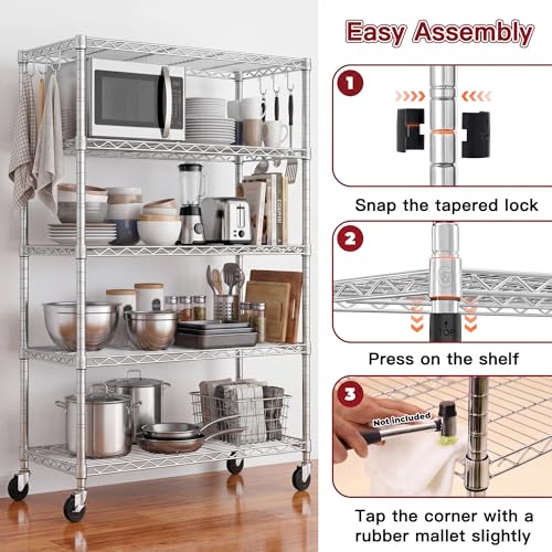 PrimeZone Wire Shelving 5 Tier Slim Steel Storage Metal Shelves with Wheels - size: 24" W x 18" D x 75" H