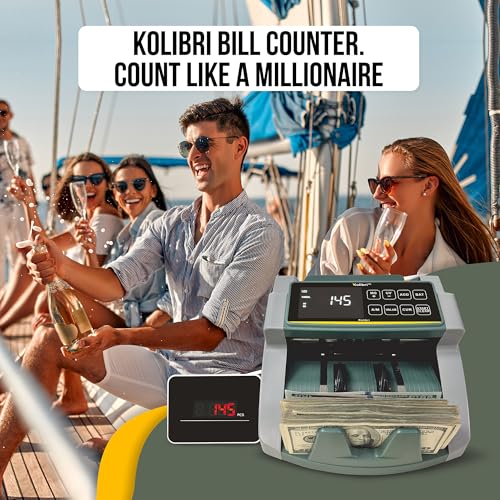 KOLIBRI Money Counter Machine I UV/MG I Set Value Count I LCD Display I Business Grade I Dollar, Euro I Advanced UV/MG/IR/DD/HLF Detection I 1,500 Notes/Min I 1-Year Warranty I KOLIBRI UV/MG - color: White/Green (Kolibri Uv/Mg)