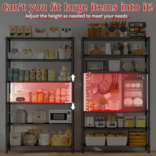 REIBII 75''H 6 Tier Wire Shelving,1800LBS Storage Shelves,Kitchen,Pantry - color: Black, size: 75"H x 35.5"W x 18"D 6 Tier