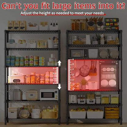REIBII 75''H 6 Tier Wire Shelving,1800LBS Storage Shelves,Kitchen,Pantry - color: Black, size: 75"H x 35.5"W x 18"D 6 Tier