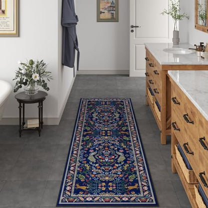 Rugcomf Runner Rug 2x5 Floral Washable Non Slip, Blue - color: Blue, size: 2' x 5' (Rectangular)