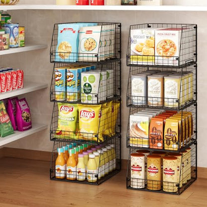 Jakyitvi 4 Pack XXL Stackable Wire Storage Basket, Extra Large Capacity Pantry Organizer and Storage, Muti-Purpose for Fruit Vegetable Basket & Toy Bin & Snack Organizer - size: 4 Pack-Narrow 11.8"W x 15.4"D