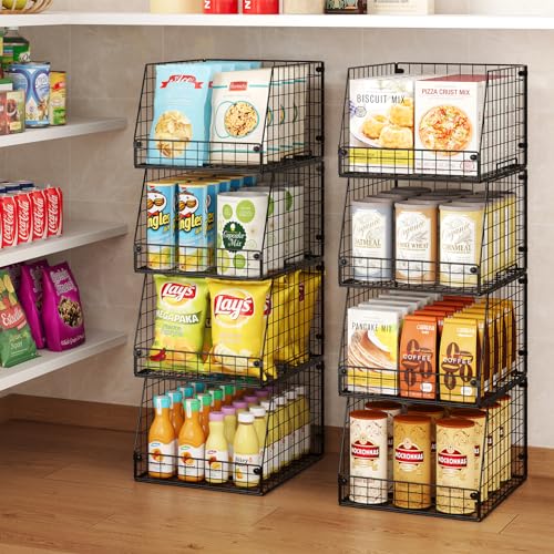 Jakyitvi 4 Pack XXL Stackable Wire Storage Basket, Extra Large Capacity Pantry Organizer and Storage, Muti-Purpose for Fruit Vegetable Basket & Toy Bin & Snack Organizer - size: 4 Pack-Narrow 11.8"W x 15.4"D