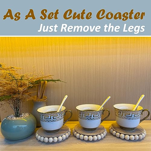 3 Pcs Small Wood Risers for Display,Mini 4 Inch Wooden Round Riser Famrhouse Pedestal Decor Succulent Potted Beaded Stand for Table Tiered Trays Home Kitchen Decoration (Mini Light Brown-3pack)