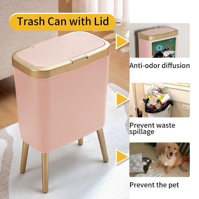 Procade Bathroom Trash Can with Lid,4 Gallon Gold and Pink Garbage Can,Slim - color: Pink