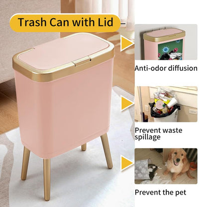 Procade Bathroom Trash Can with Lid,4 Gallon Gold and Pink Garbage Can,Slim - color: Pink