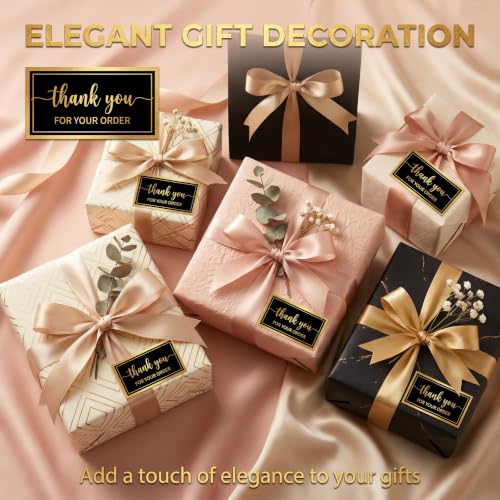 125Pcs Black Gold Foil Thank You for Your Order Labels, Shipping Seals - color: 125pcs- Black Gold Foil Thank You