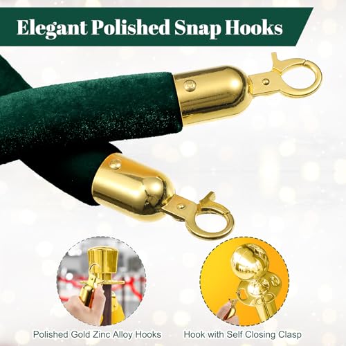 Fumete 6 Pcs Velvet Rope 4 Feet with Gold Hook Crowd Control, Dark Green - color: Dark green