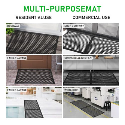 BEHERO Rubber Outdoor Mat 36" x 24" Anti Fatigue Waterproof Non-Slip - color: Black(drainage), size: 2' x 3' (Rectangular)