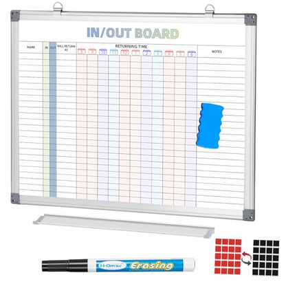 in and Out Calendar Dry Erase Board for Wall with 20 Magnetic Blocks, in/Out Planner for Office Staff Schedule L:24x18 - size: 24" x 18"