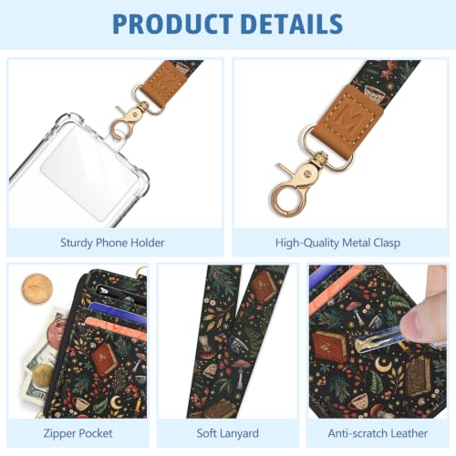 Piefly Book Mushroom Lanyard Wallet ID Badge Holder, Small RFID Keychain - color: Botanical Magical Book
