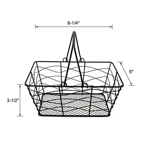 CVHOMEDECO. Metal Wire Fruit Baskets, Set of 2, Black, Rustic, Oval, Sturdy, Open Top, Powder Coated, Kitchen Hanging Baskets