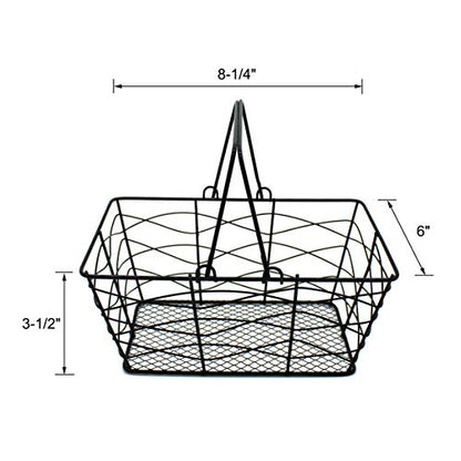CVHOMEDECO. Metal Wire Fruit Baskets, Set of 2, Black, Rustic, Oval, Sturdy, Open Top, Powder Coated, Kitchen Hanging Baskets