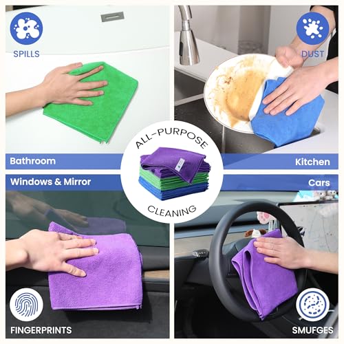Multi-Use Microfiber Cleaning Cloths 12 Pack, 16 x 16 Inch - color: Multicolor