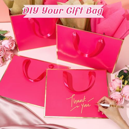 ReliThick 12 Pack Paper Gift Bag with Handles & Tissue, Hot Pink, Gold - color: Hot Pink, Gold