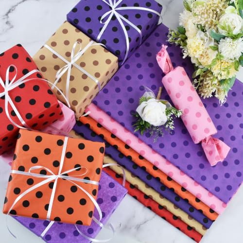 BEISHIDA Dark Purple Black Tissue Paper Bulk, Polka Dot Wrapping Tissue Paper for Gift Bags, 14 x 20 Inch Gift Wrap for Halloween Graduation Gothic Party DIY Crafts,50 Sheets - color: dot50-purpleb