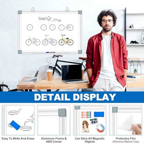 Magnetic Whiteboard Dry Erase Board for wall 24" x18 Magnet Hanging White Board for Home, School, Office - size: 24"x18"