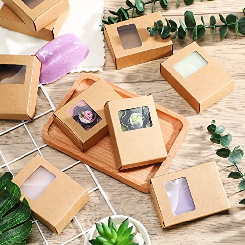 Spakon 30 Pcs Brown Soap Boxes with Window, 3.5x2.6x1.2 Inch Kraft Paper - color: Brown