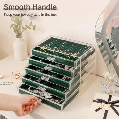 Frebeauty Acrylic Jewelry Box,5-Layer Jewelry Organizer with Drawers - color: Blackish Green