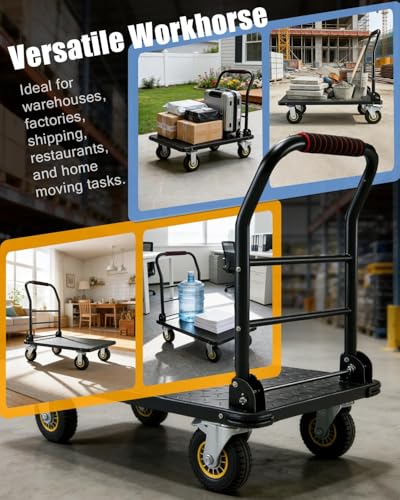 Heavy Duty 1800LBS Platform Truck Cart – 36"x24" Steel Flatbed Utility Cart, 6" Swivel Wheels with Brakes, Collapsible Hand Truck for Warehouse and Garage - color: Black-1800lbs