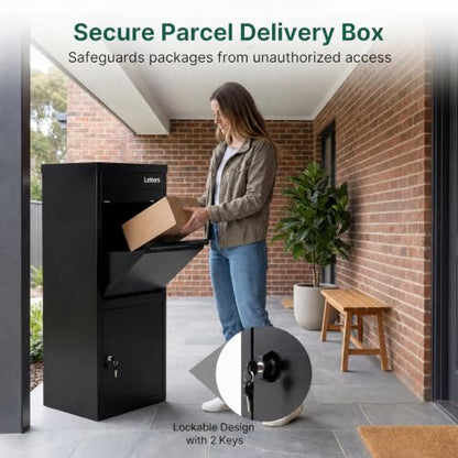 COSTWAY Large Outdoor Package Delivery Box with Anti-Theft Design - size: 16" x 15" x 40"