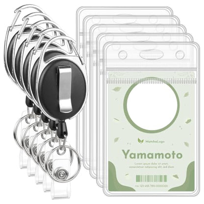 5 Pack Vertical Id Badge Holder with Retractable Reels, Clear PVC - style: 5 Set Clear Material