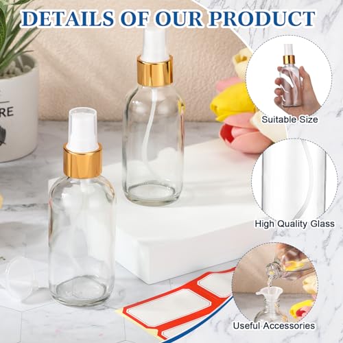 Fumete 2 Pack Glass Spray Bottles 4oz,Clear, Golden Top,Mist Bottle - color: Clear, Golden Top, style: Mist Bottle