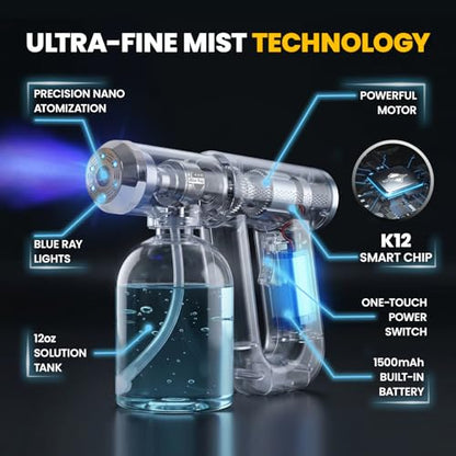 Nano Spray Gun, Cordless Barber Spray Bottle and Mist Atomizer, Black - color: Black