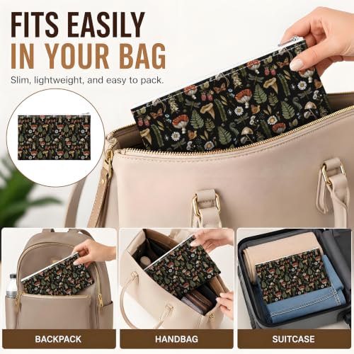 Money Bag with Zipper, Cute PU Leather Cash Bags, Portable Bank Bag Money Pouch for Cash, Coins, Checks, Receipts, Invoices Cosmetics Tools, Deposit Bag for Office Travel, Mushroom - color: Mushroom