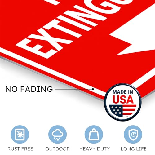 Fire Extinguisher Sign with Down Arrow, Two-Sided Metal Wall Mount, White on Red (4-Pack), 8x12 Inch - color: 4PK-Fire Extinguisher, size: 8"L x 12"W