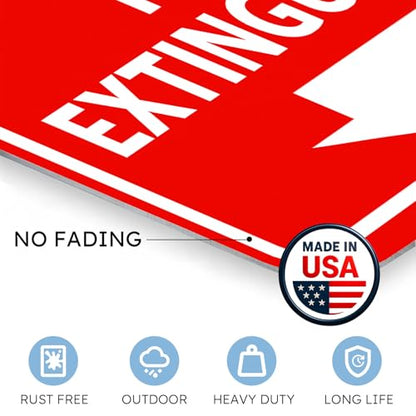 Fire Extinguisher Sign with Down Arrow, Two-Sided Metal Wall Mount, White on Red (4-Pack), 8x12 Inch - color: 4PK-Fire Extinguisher, size: 8"L x 12"W