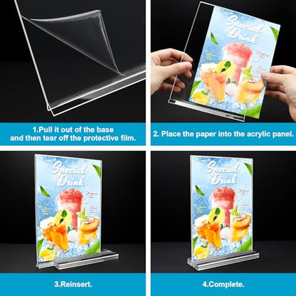 Acrylic Sign Holder 5 x 7, 10 Pack Clear Table Menu Vertical Display Stand Desktop Display Double Sided Stand Paper Holder Table Sign Suitable for Restaurants Office Store Show Fair