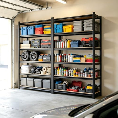 Wood Garage Shelving, Heavy Duty Storage Shelves with Anti-Fall Rails - size: Wooden-63''H*28''W*12''D