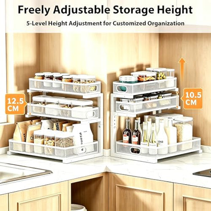 2 Pack Under Sink Organizer, 3-Tier Pull Out Kitchen Cabinet Organizer - color: 3-Tier- White