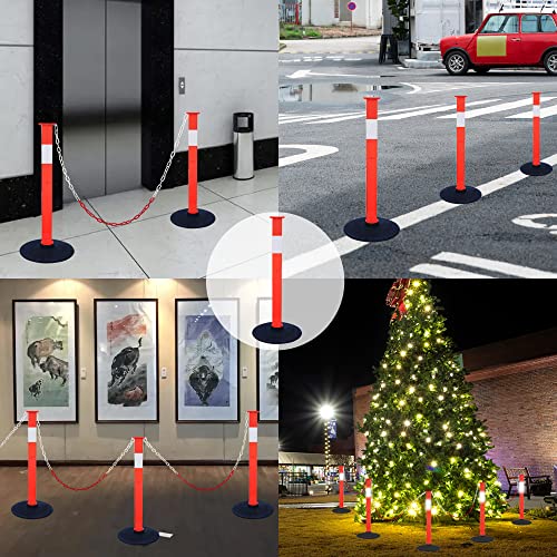 Traffic Delineator Post with Weighted Base & Reflective Collars, Adjustable Parking Cones with 4 FT Chains, Portable Orange Driveway Barrier Pole for Traffic Crowd Control（Patented） - size: 2 Pack-Orange