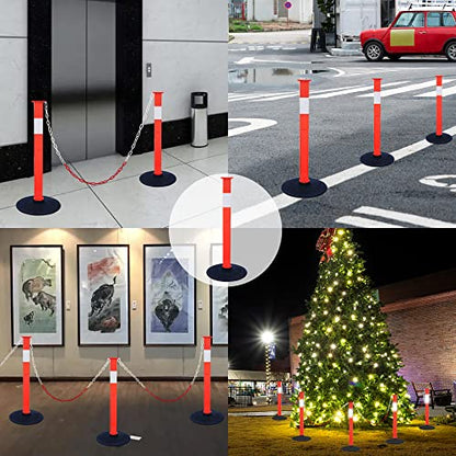Traffic Delineator Post with Weighted Base & Reflective Collars, Adjustable Parking Cones with 4 FT Chains, Portable Orange Driveway Barrier Pole for Traffic Crowd Control（Patented） - size: 2 Pack-Orange