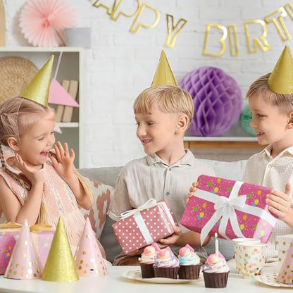 Ulmasinn Reversible Birthday Wrapping Paper Roll - 17" x 16.4 Ft, Double Sided Balloon & Polka Dot for Kids Gifts, Baby Shower, Party - color: Balloon & Pink Birthday