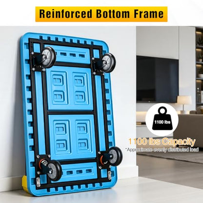 Heavy Duty Platform Cart 1100 lbs Push Cart Dolly with 5 Inch TPR Wheels 35.4 x 23.6 Inch PP Deck Flatbed Cart Platform Truck for Home Garage Warehouse Use Black - color: 1100 Lbs|blue|36x24 Inch
