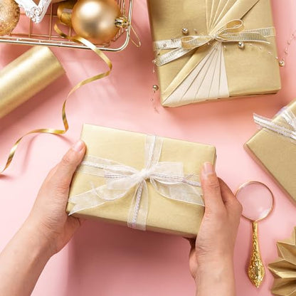 RUSPEPA Gold Wrapping Paper - Christmas Gift Wrap Pearly - luster Paper Perfect for Wedding, Birthday, Valentine's Day, Christmas, Baby Shower, DIY Bouquet -17 Inches X 32.8 Feet - color: Gold, size: 17" x 32.8'