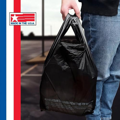 Made in USA Black Plastic T-Shirt Carry Out Bags, 11.5" x 6.5" x 22", Heavy Duty .491 mil Retail Shopping Bags, 1000 Count