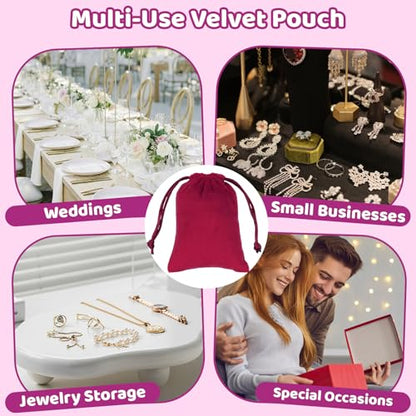 Tapleap 12Pcs Small Jewelry Bags, 2¾x 3½” Red Velvet Drawstring Pouch - color: Red, size: 2¾ x 3½in