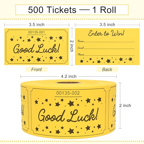 ESSENTIAL 500 Raffle Tickets, Good Luck Raffle Cards - color: Yellow, size: 3.5"x2"