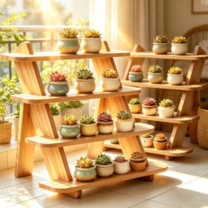 Wooden Display Stand, Tiered Cupcake Stand, 4 Tier Display Stand Riser - color: K-Natural-2Pcs