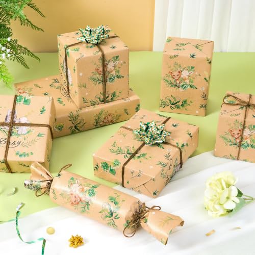 WERNNSAI Woodland Animal Kraft Wrapping Paper, 33 ft Baby Shower Wrap - color: Baby Animal-Grassland
