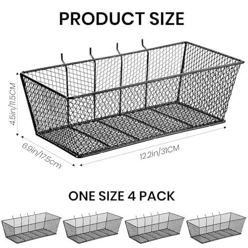 Sieral 4 Pcs Metal Pegboard Baskets Wire Organizer, Large, Black - color: Black, size: Large