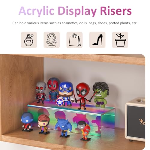 Sezanrpt Acrylic Shelf Riser 12x4.7x3 pack of 2, Iridescent Desktop Rectangular Acrylic Tray Pedestal Stand for Funko Pop Figure, Bags, 12x4.7x3 Inch - color: Iridescent, size: 12x4.7x3 Inch